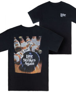 Miller Lite Strikes Again Vintage Bowling Ad Front and Back T-Shirt