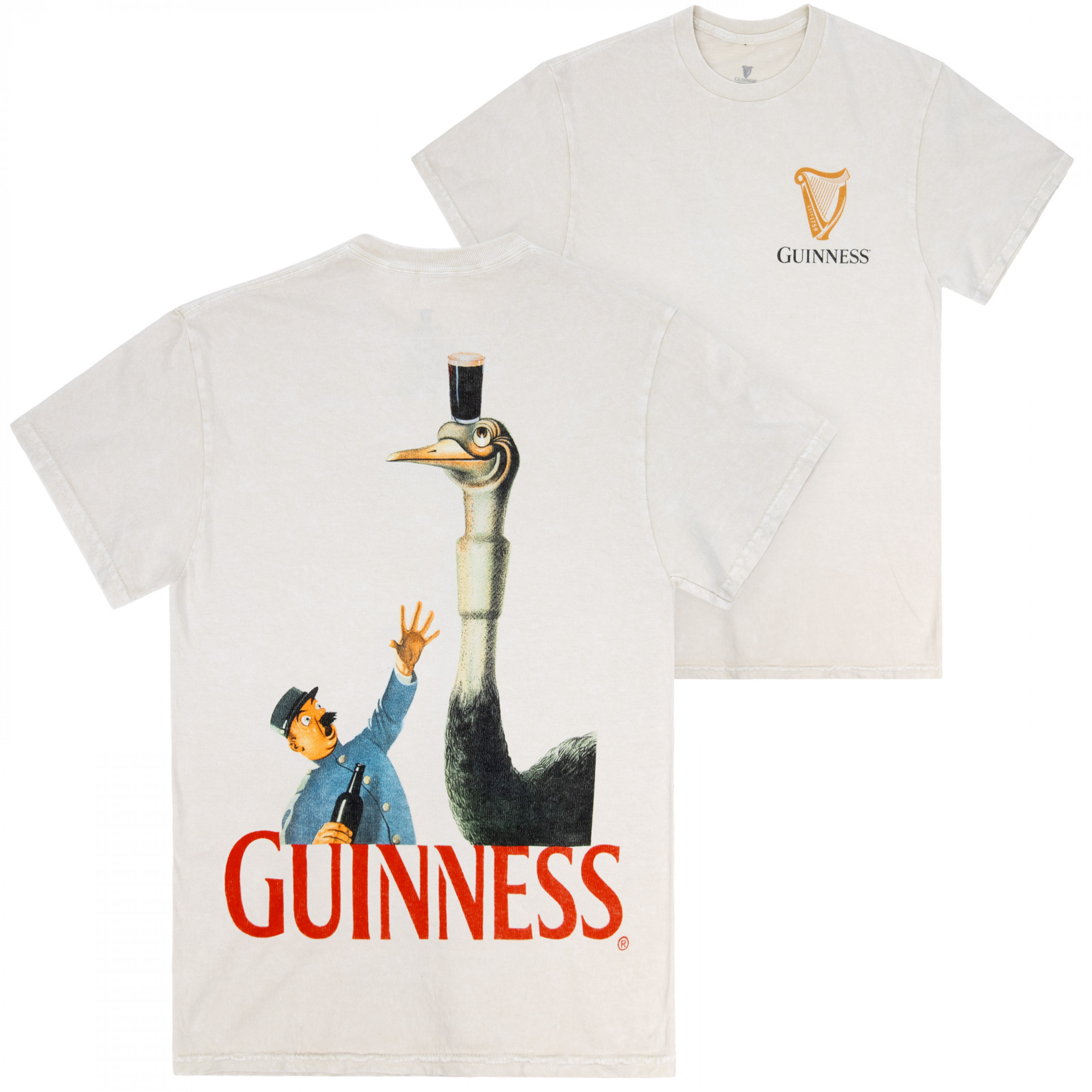 Guinness Ostrich Vintage Gilroy Ad Front Back Print Premium T-Shirt