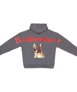 Budweiser Clydesdale Grey Front and Back Print Drop-Shoulder Hoodie