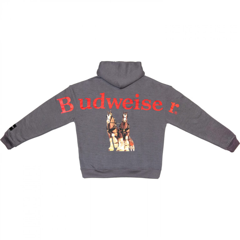 Budweiser Clydesdale Grey Front and Back Print Drop-Shoulder Hoodie