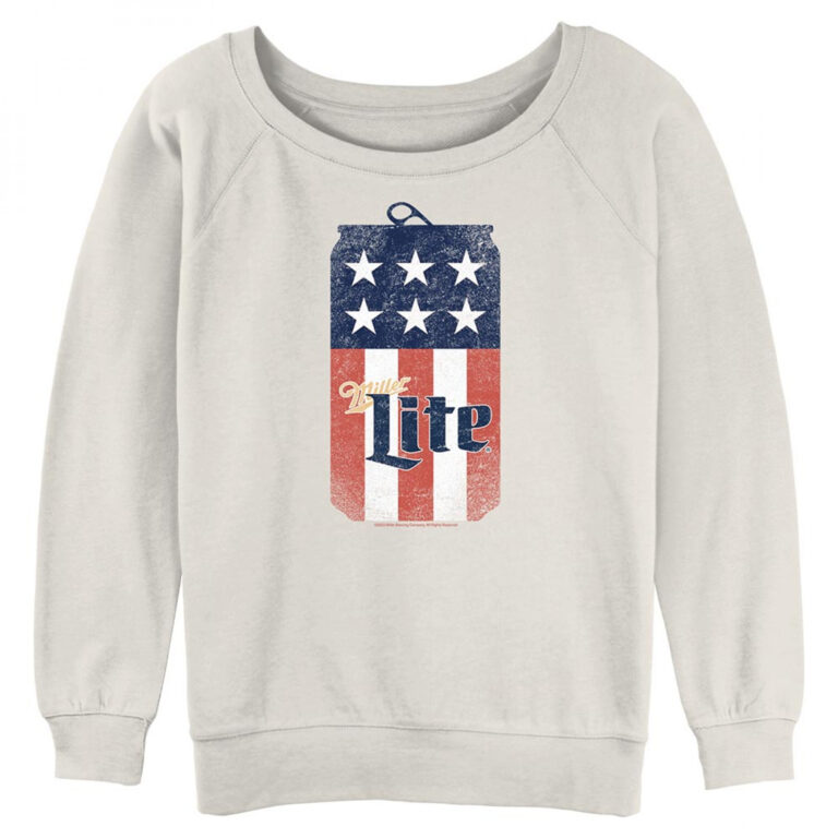 Miller Lite Vintage American Flag Can Scoop Neck Sweatshirt