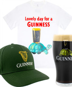 Guinness Gilroy Tortoise Hat T-Shirt and Pint Glass Bundle