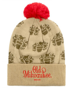 Old Milwaukee Logo Pattern Pom Beanie