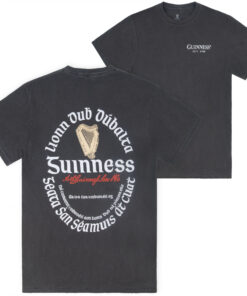 Guinness Irish Label Front Back Print Black Mineral Wash Premium T-Shirt