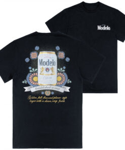 Model Especial Golden Pilsner Fiesta Can Front Back Print T-Shirt