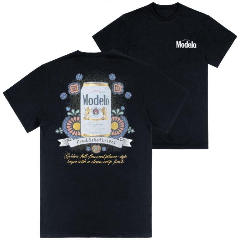 Model Especial Golden Pilsner Fiesta Can Front Back Print T-Shirt