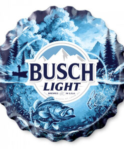 Busch Light 18" Fishing Bottle Cap Tin Sign with 28 Gauge Steel