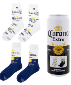 Corona Extra Logo and Label Crew Socks 2-Pack in Beer Can