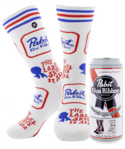 Pabst Blue Ribbon Cans and Labels Crew Socks 2-Pack in Beer Can