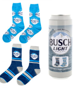 Busch Light Logo and Stripes Crew Socks 2-Pack in Beer Can