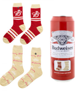 Budweiser Logo and Stripes Crew Socks 2-Pack in Beer Can