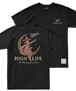 Miller High Life Girl In The Moon Front and Back Print T-Shirt