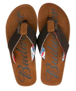 Budweiser Script Logo Men's Flip Flop Brown Sandals