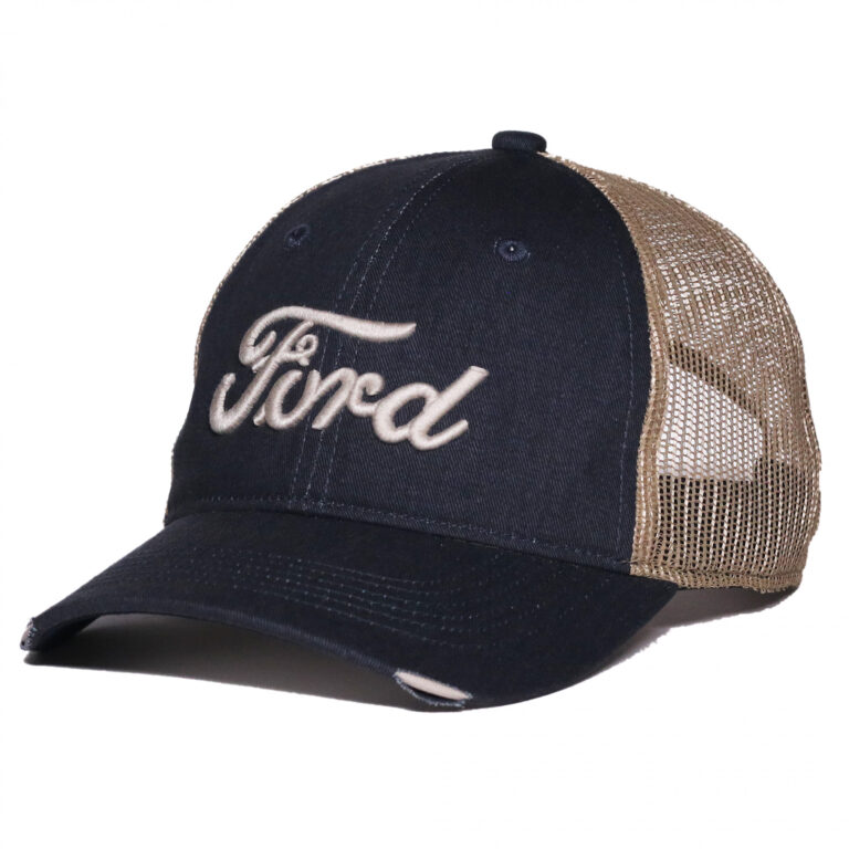 Ford Logo Tea Stained Worn Pre-Curved Adjustable Trucker Hat