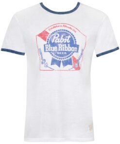 Pabst Blue Ribbon Men's White Navy Ringer T-Shirt