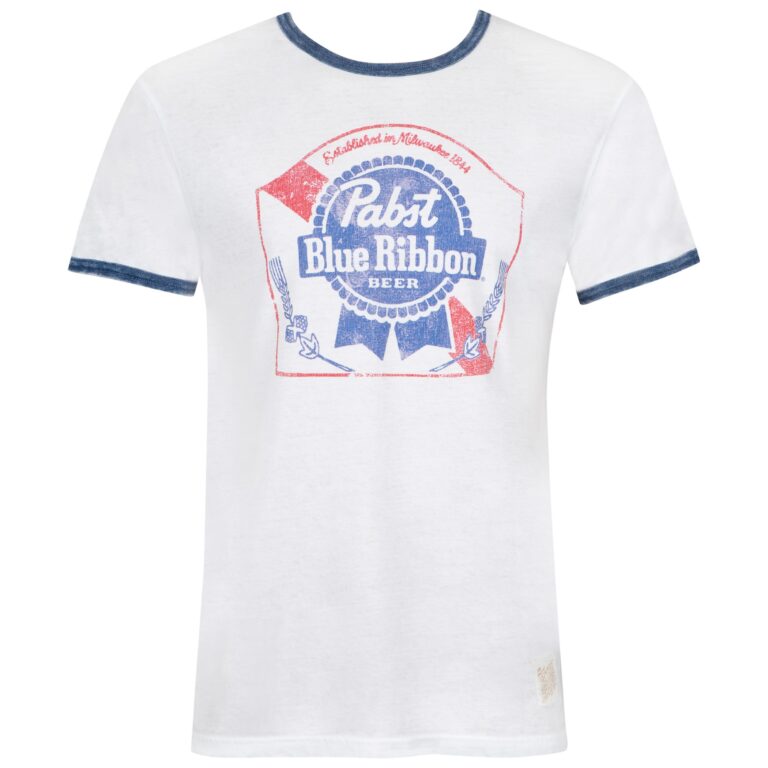 Pabst Blue Ribbon Men’s White Navy Ringer T-Shirt