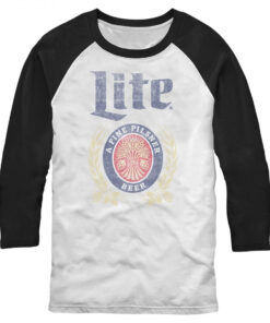 Miller Lite Pilsner Distressed Logo 3/4 Sleeve Raglan Baseball T-Shirt