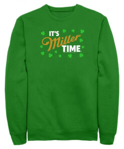 It's Miller Time St. Patrick's Day Clover Border Fleece Sweatshirt