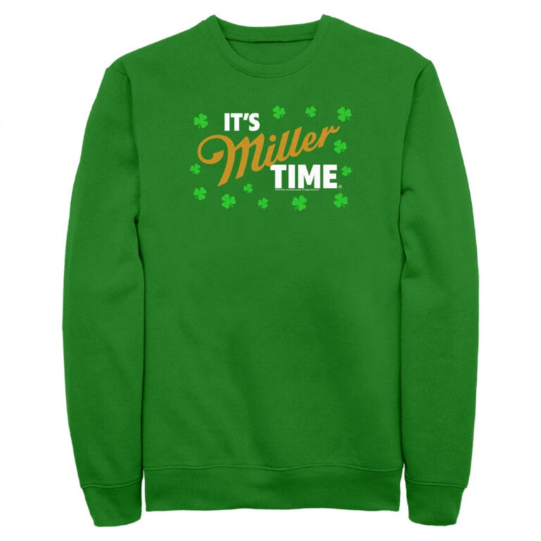 It’s Miller Time St. Patrick’s Day Clover Border Fleece Sweatshirt