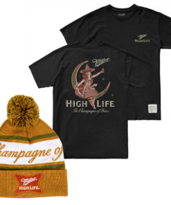 Miller High Life Girl In The Moon Beanie and T-Shirt Bundle