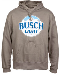 Busch Light Men's Grey Round Logo Beer Pouch Hoodie
