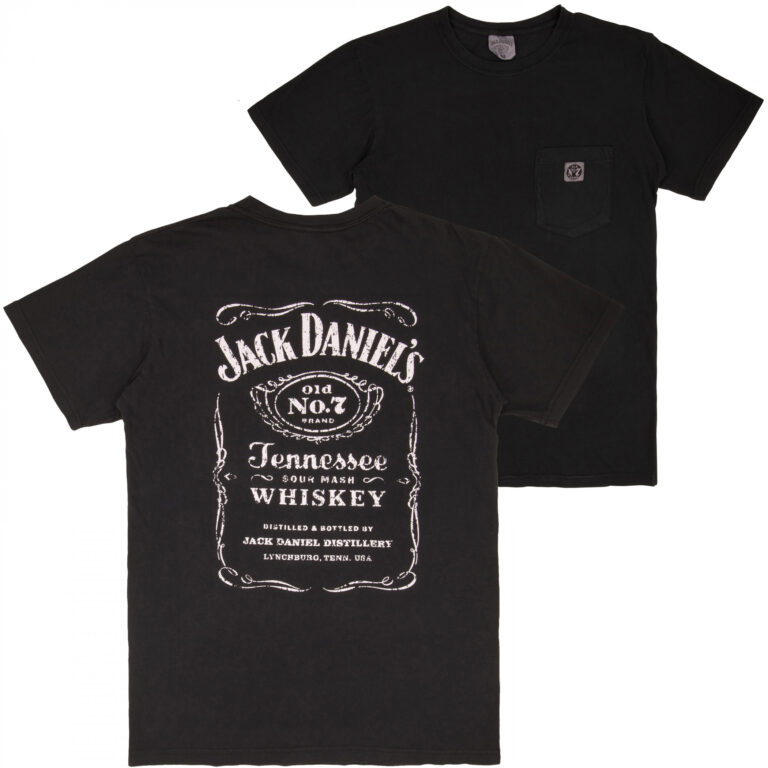 Jack Daniel’s Distressed Front & Back Print Embroidered No.7 Pocket T-Shirt