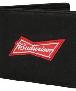 Budweiser Black Bifold Wallet w/ Logo Patch and Flip-up ID Window