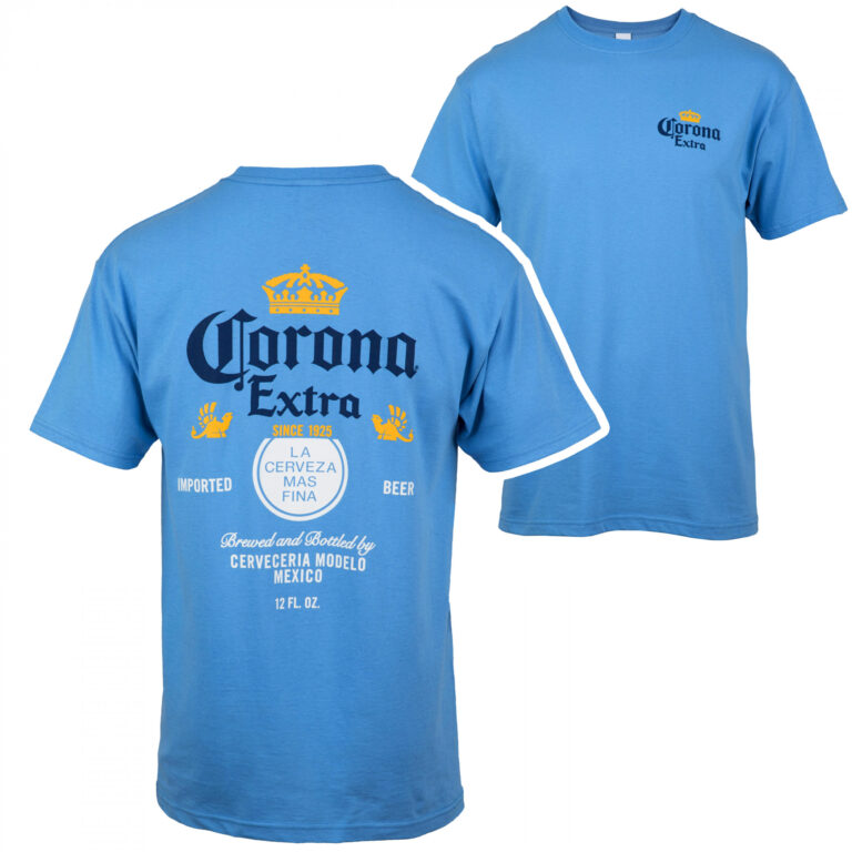 Corona Extra Label Carolina Blue Front and Back Print T-Shirt