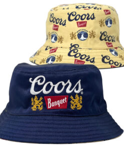 Coors Banquet Beer Brand and All Over Logos Reversible Text Bucket Hat