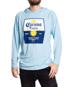 Corona Extra Label Blue Colorway Long Sleeved Hooded T-Shirt