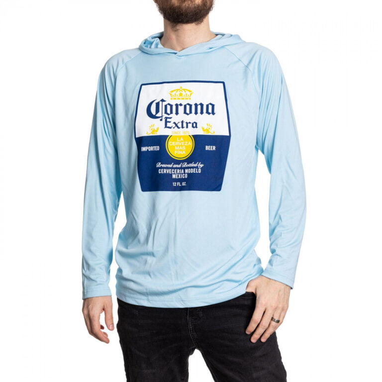 Corona Extra Label Blue Colorway Long Sleeved Hooded T-Shirt