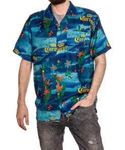 Corona Extra Message in a Bottle Floral Mosaic Hawaiian Button Up Shirt